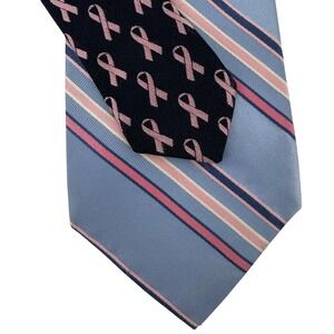 Daniel Cremieux Mens Navy Blue Pink Ribbon Breast Cancer Awareness Silk Tie